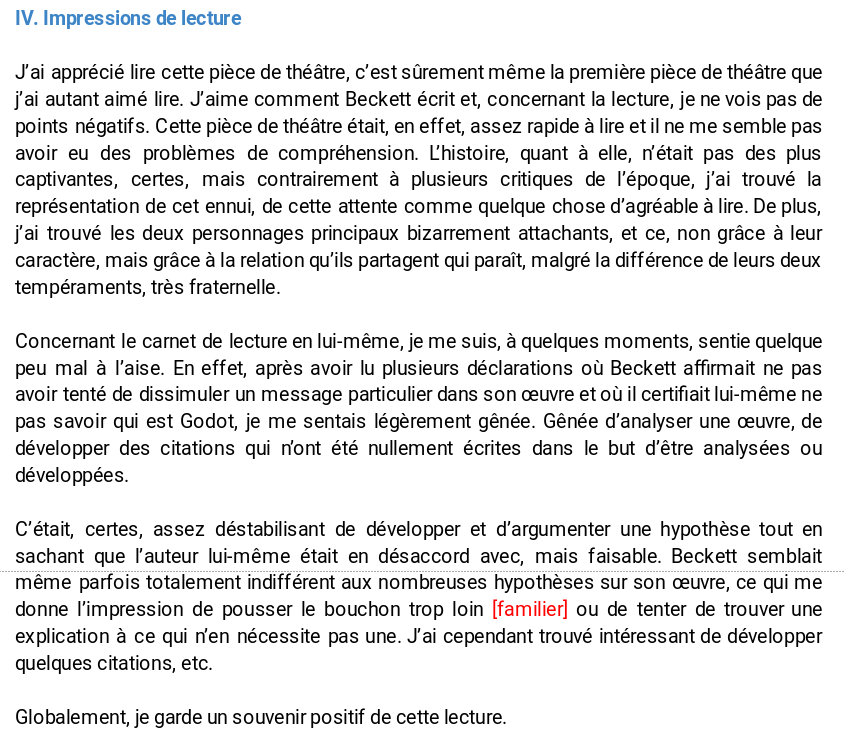 Impressions personnelles